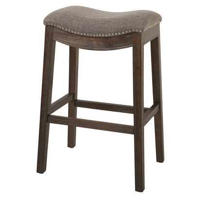 Bar Height Saddle Style Counter Stool With Taupe Fabric And Nail Head Trim By Homeroots | Counter Stools | Modishstore