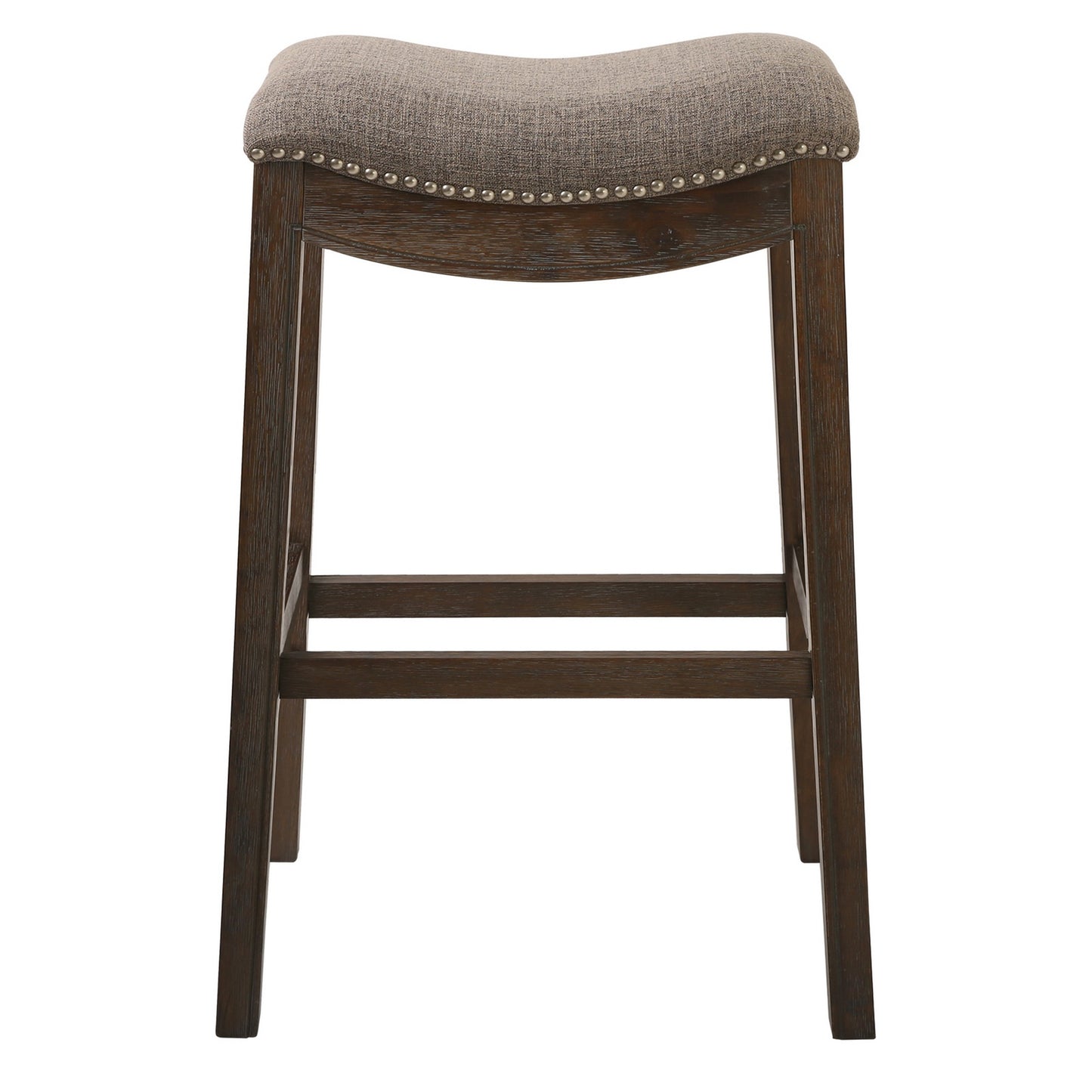 Bar Height Saddle Style Counter Stool With Taupe Fabric And Nail Head Trim By Homeroots | Counter Stools | Modishstore - 2