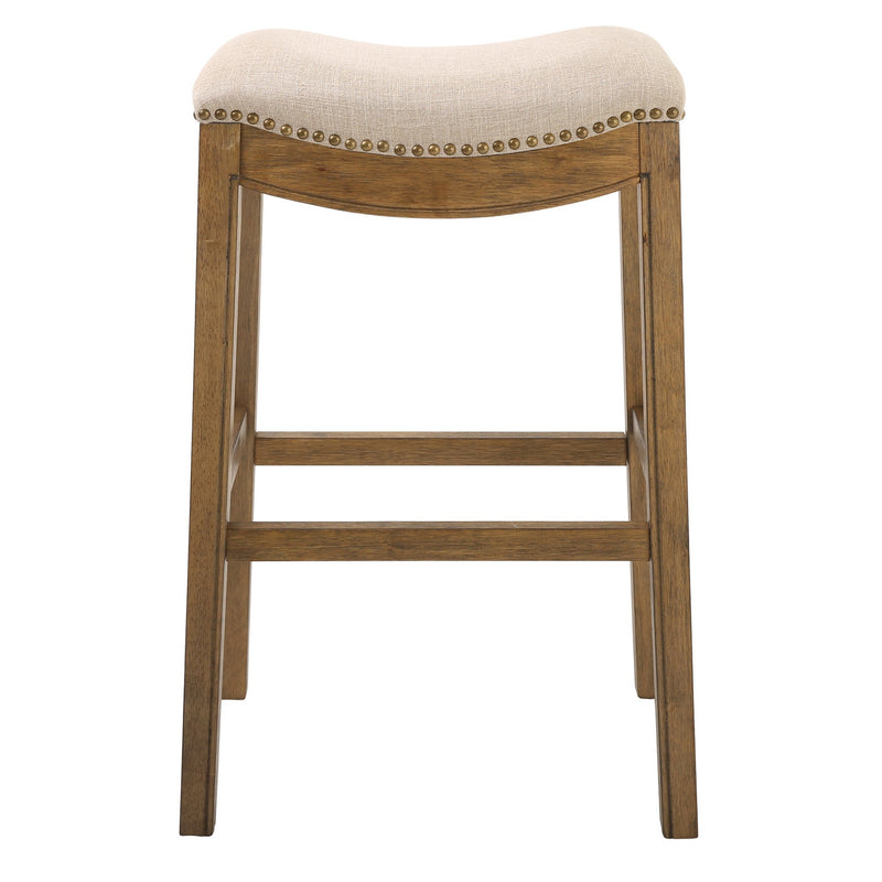 Bar Height Saddle Style Counter Stool With Taupe Fabric And Nail Head Trim By Homeroots | Counter Stools | Modishstore - 4