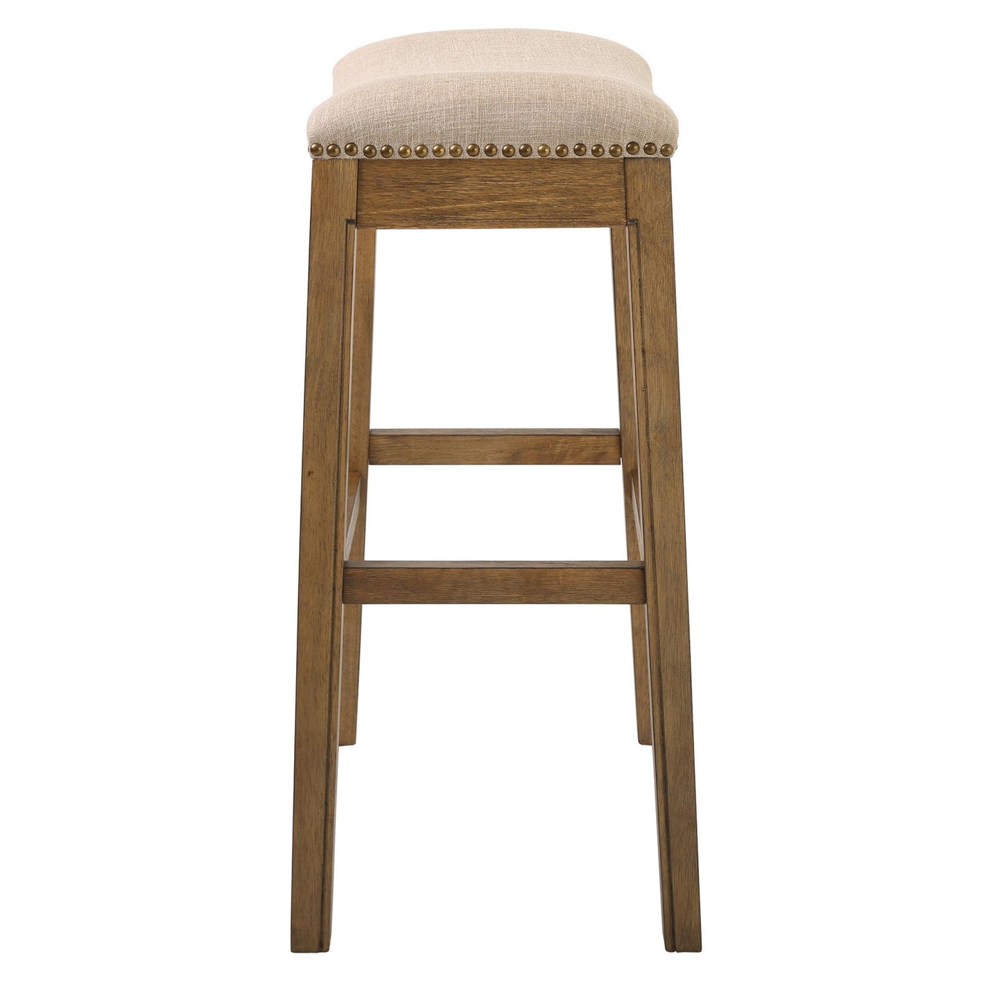 Bar Height Saddle Style Counter Stool With Taupe Fabric And Nail Head Trim By Homeroots | Counter Stools | Modishstore - 5