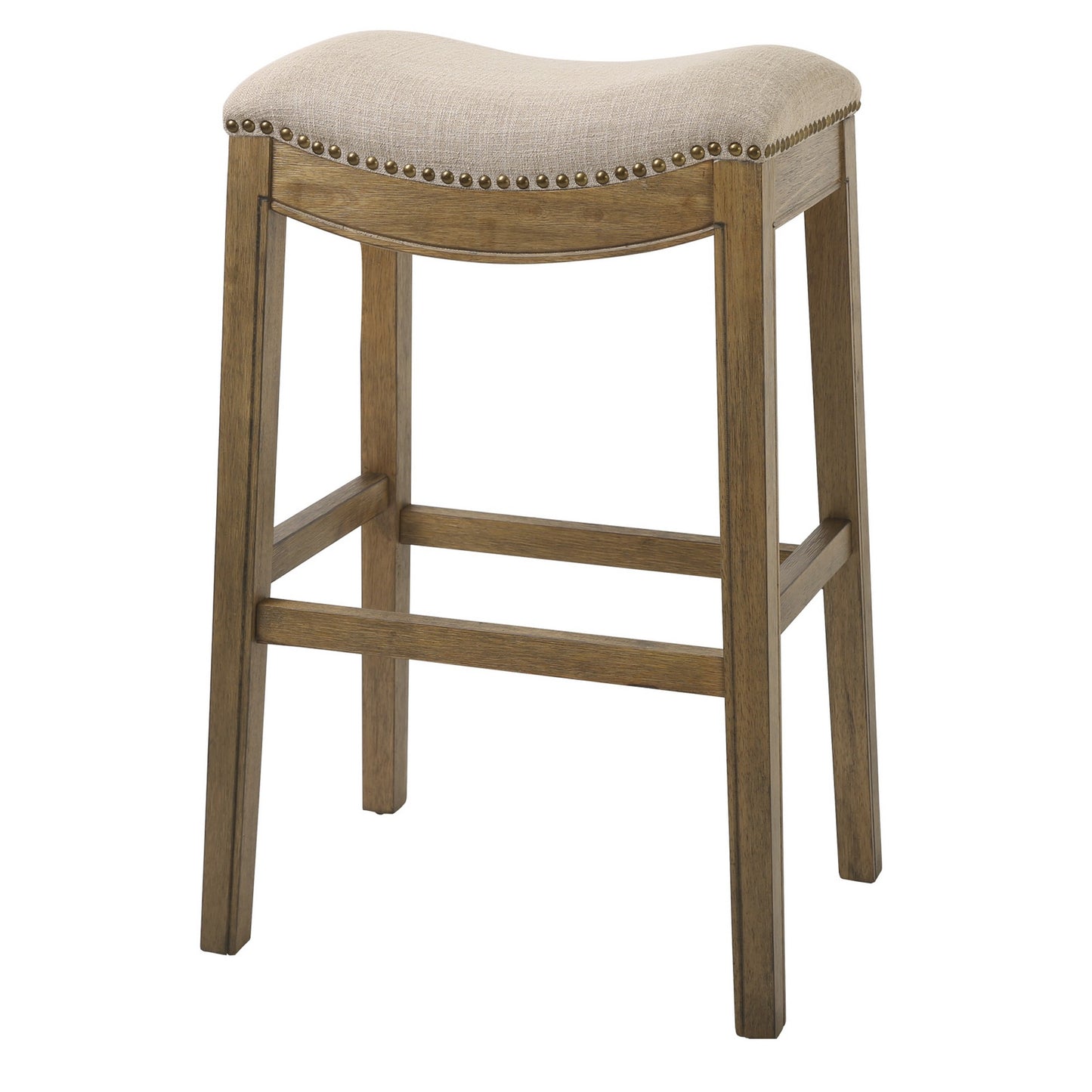Bar Height Saddle Style Counter Stool With Taupe Fabric And Nail Head Trim By Homeroots | Counter Stools | Modishstore - 6