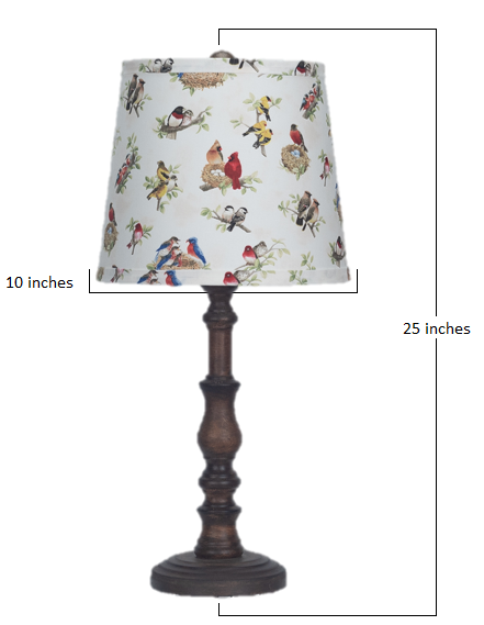 Distressed Brown Traditional Table Lamp with Birds Printed Shade By Homeroots | Table Lamps | Modishstore - 2