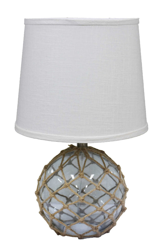 Glass and Net Finish Table Lamp with White Linen Shade By Homeroots | Table Lamps | Modishstore