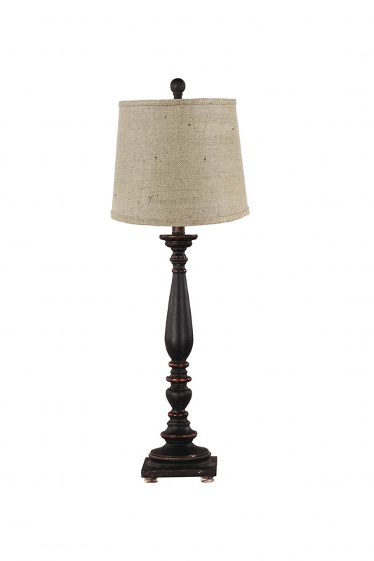 Distressed Black Traditional Table Lamp with Natural Burlap Fabric Shade By Homeroots | Table Lamps | Modishstore
