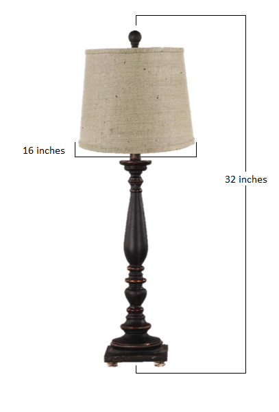 Distressed Black Traditional Table Lamp with Natural Burlap Fabric Shade By Homeroots | Table Lamps | Modishstore - 2