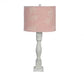Distressed White Table Lamp with Olive Branch Pink Shade By Homeroots | Table Lamps | Modishstore
