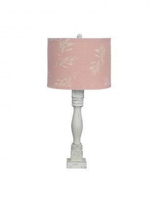 Distressed White Table Lamp with Olive Branch Pink Shade By Homeroots | Table Lamps | Modishstore