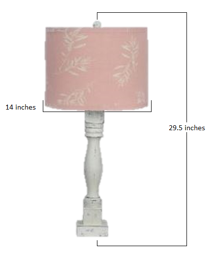Distressed White Table Lamp with Olive Branch Pink Shade By Homeroots | Table Lamps | Modishstore - 2
