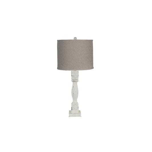 Distressed White Table Lamp with Neutral Fabric Shade By Homeroots | Table Lamps | Modishstore