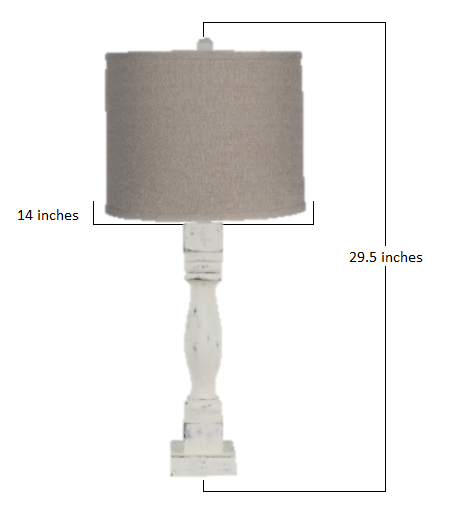 Distressed White Table Lamp with Neutral Fabric Shade By Homeroots | Table Lamps | Modishstore - 2