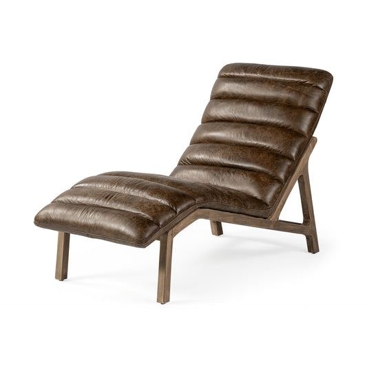 Modern Brown Genuine Leather Chaise Lounge Chair With Solid Wood Frame And Base By Homeroots