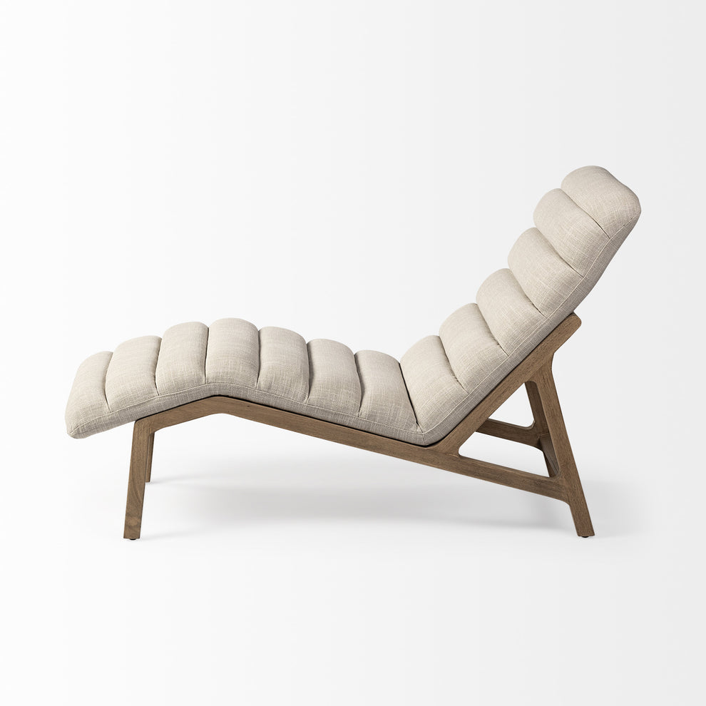 Modern Cream Fabric Upholstered Chaise Lounge Chair With Solid Wood Frame And Base By Homeroots | Accent Chairs | Modishstore - 3