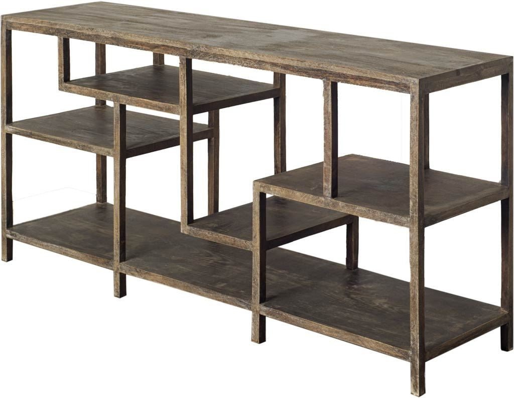 Solid Mango Wood Finish Console Table With Multi Level Shelf By Homeroots | Console Tables | Modishstore