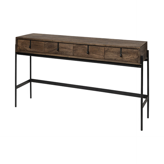 Rectangular Mango Wood Finish Console Table With 4 Drawers By Homeroots