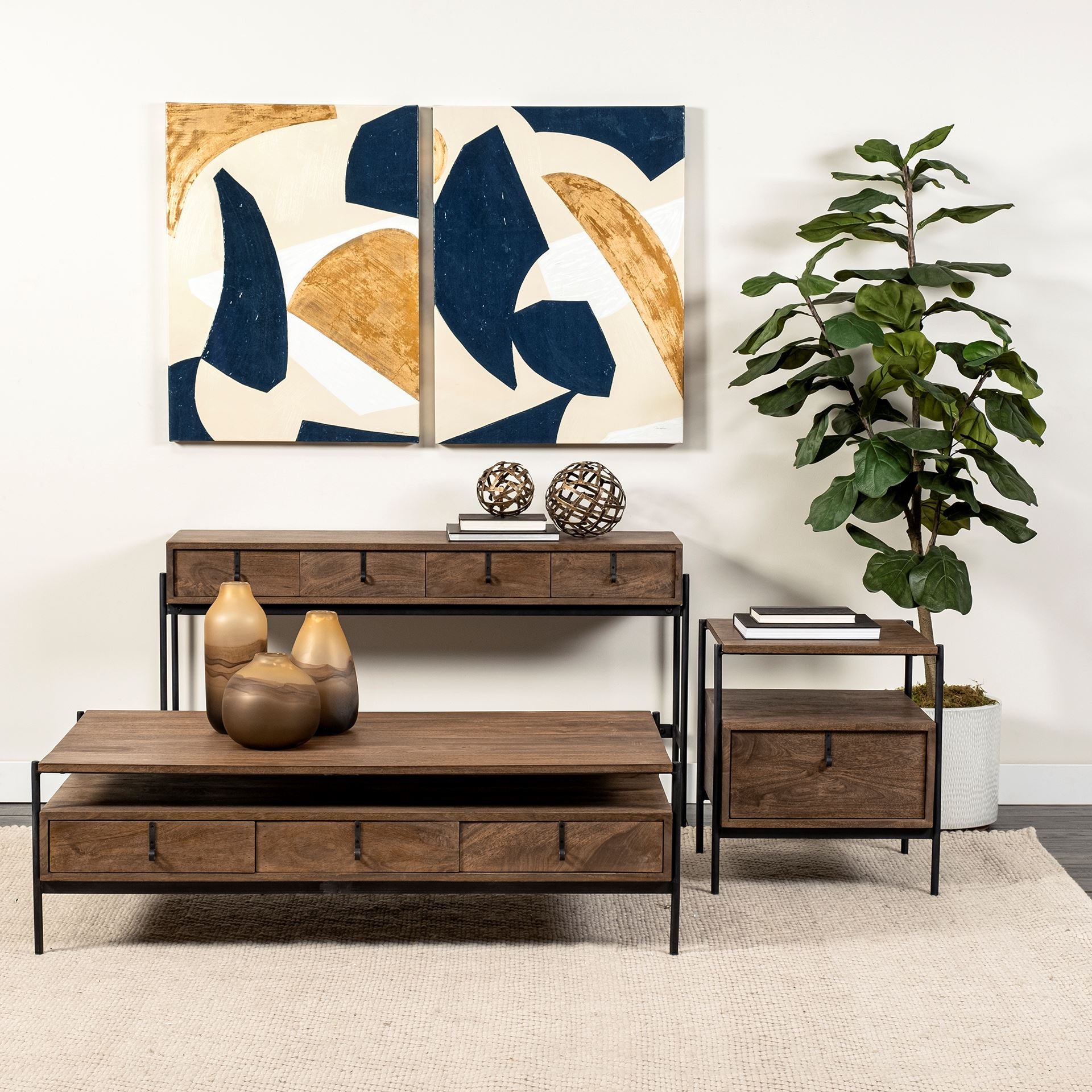 Rectangular Mango Wood Finish Console Table With 4 Drawers By Homeroots | Console Tables | Modishstore - 6