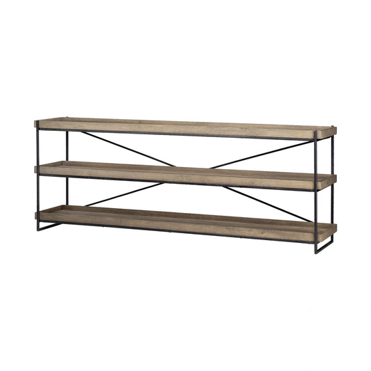Light Brown Mango Wood Finish Console Table With Matte Black Iron Frame By Homeroots