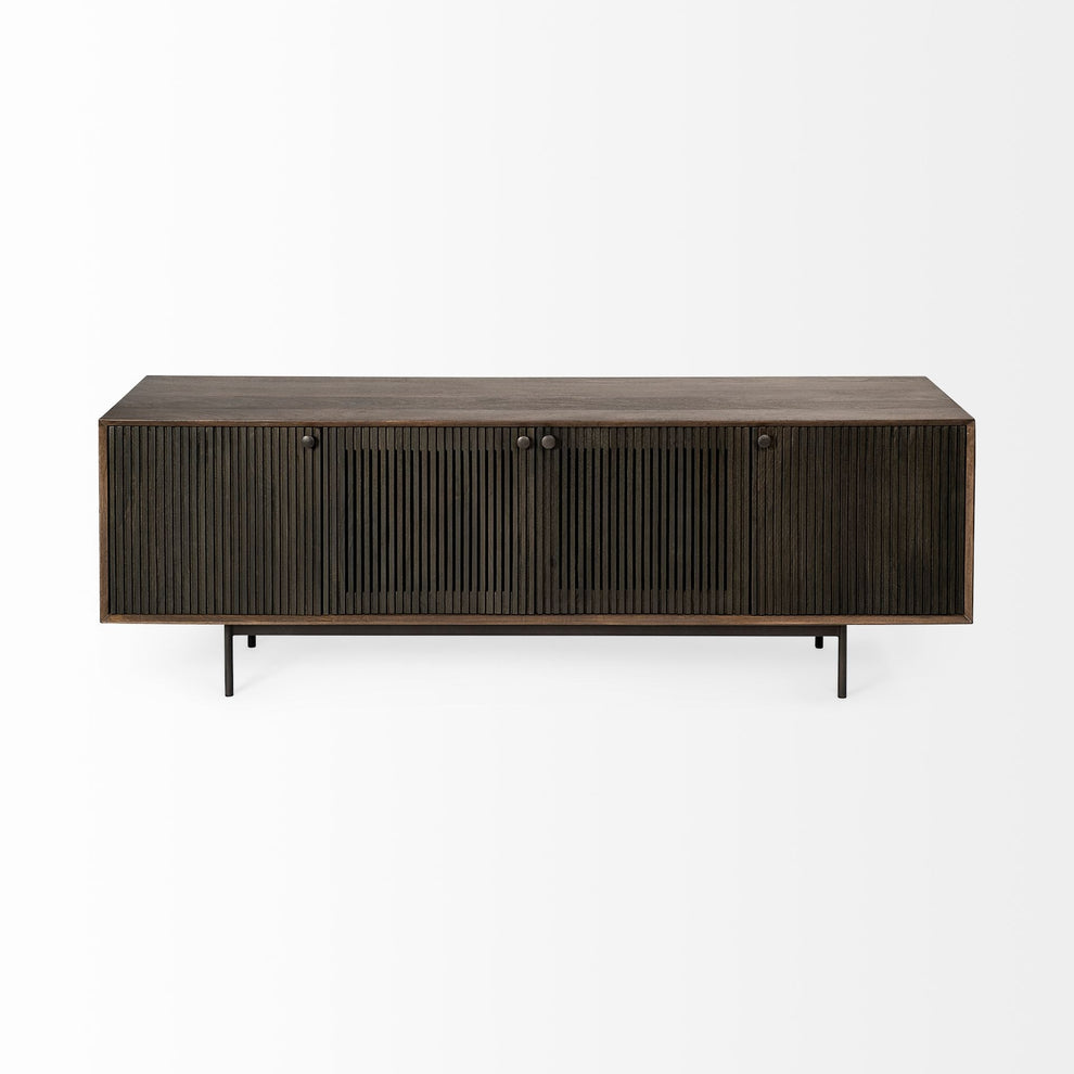 Medium Brown Mango Wood Finish TV Stand Media Console With 4 Doors By Homeroots | Console Tables | Modishstore - 2