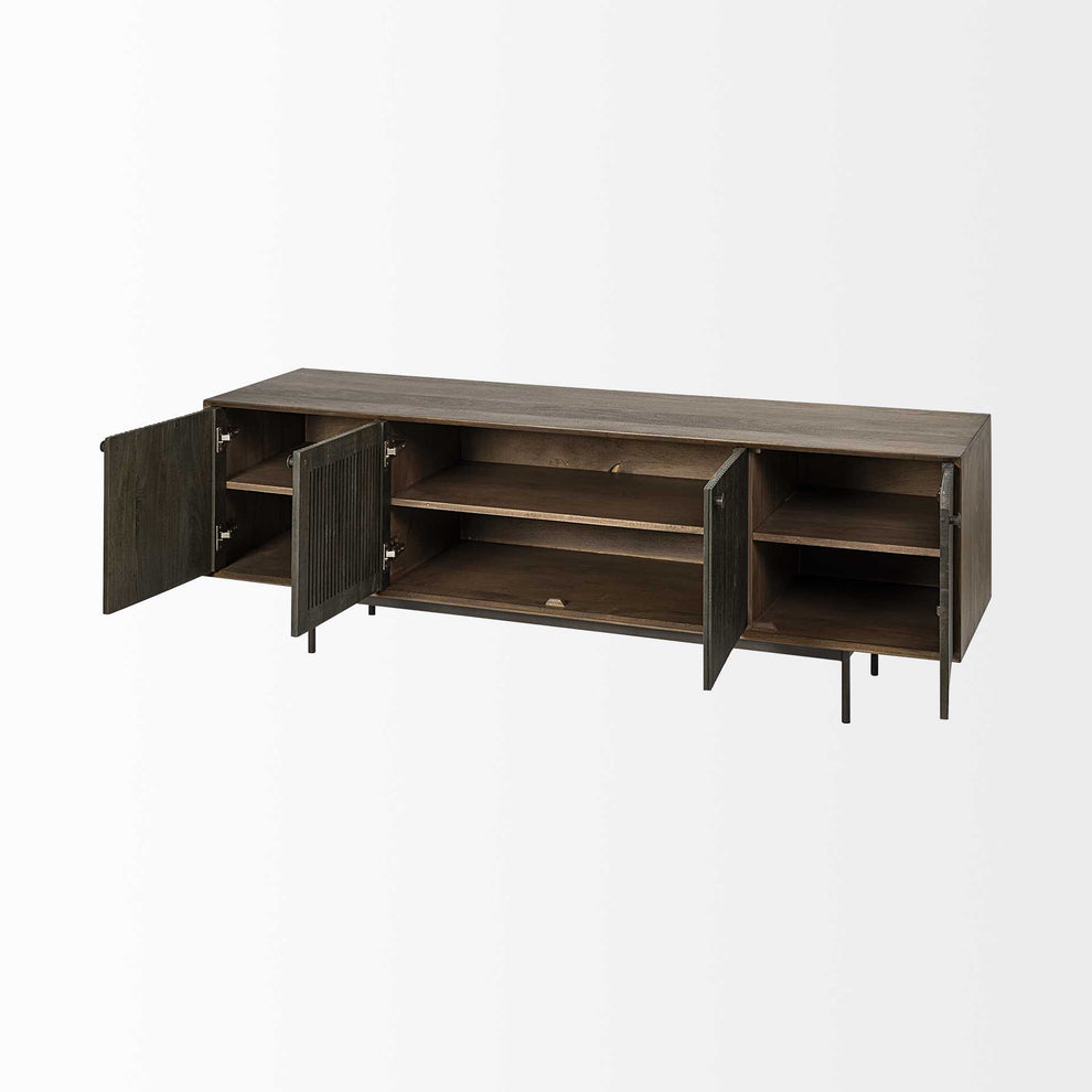 Medium Brown Mango Wood Finish TV Stand Media Console With 4 Doors By Homeroots | Console Tables | Modishstore - 5