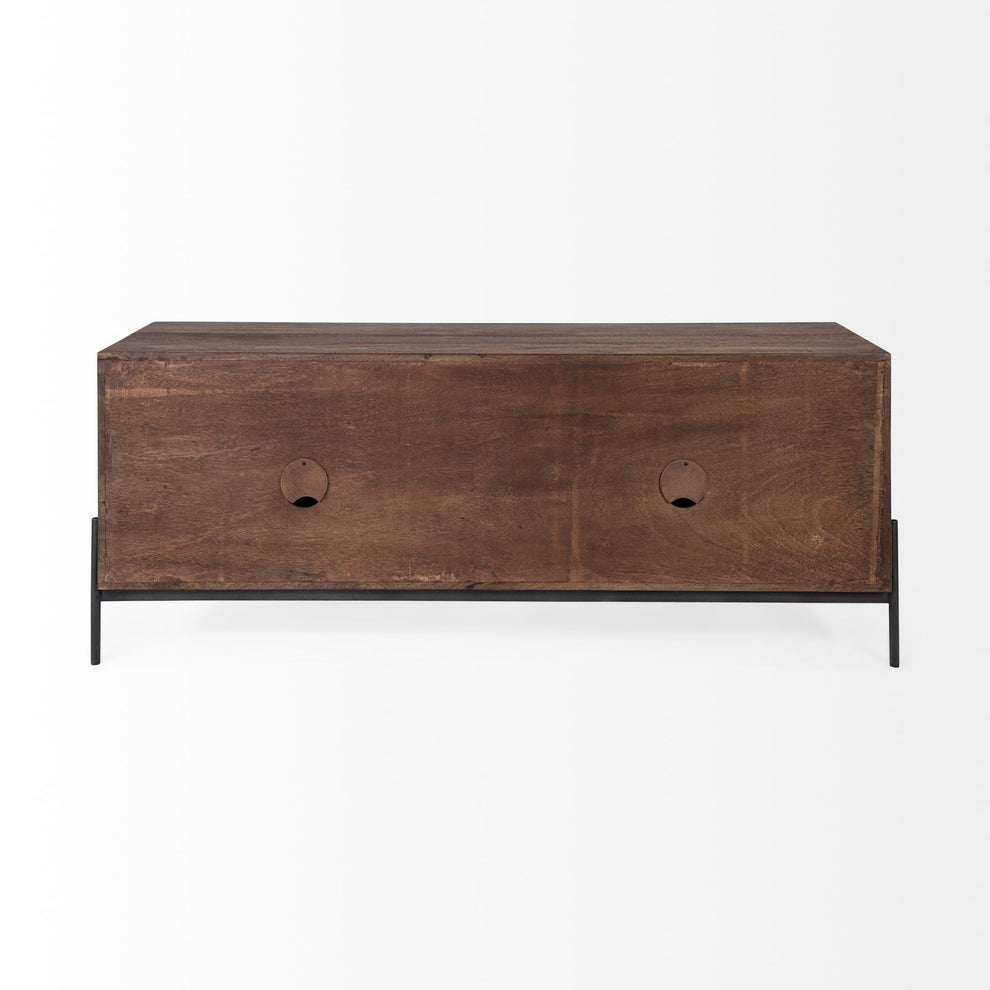 Medium Brown Mango Wood Finish TV Stand Media Console With 4 Doors And 2 Open Shelves By Homeroots | Console Tables | Modishstore - 4