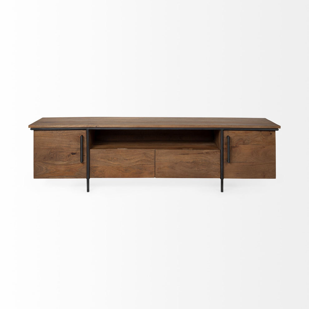 Medium Brown Solid Mango Wood Finish TV Stand Media Console With 4 Cabinets And Single Open Shelf By Homeroots | Console Tables | Modishstore - 2