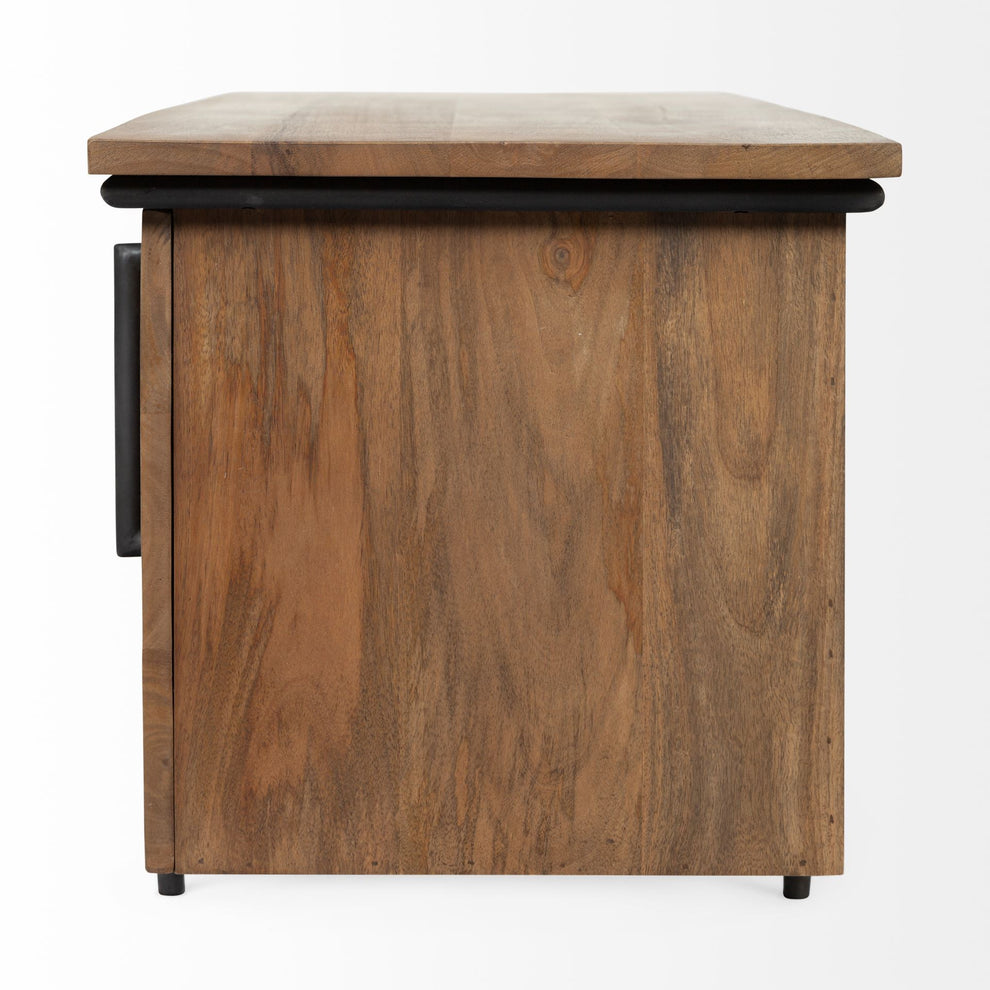 Medium Brown Solid Mango Wood Finish TV Stand Media Console With 4 Cabinets And Single Open Shelf By Homeroots | Console Tables | Modishstore - 3