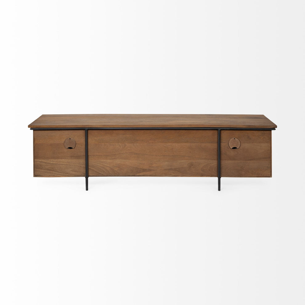 Medium Brown Solid Mango Wood Finish TV Stand Media Console With 4 Cabinets And Single Open Shelf By Homeroots | Console Tables | Modishstore - 4