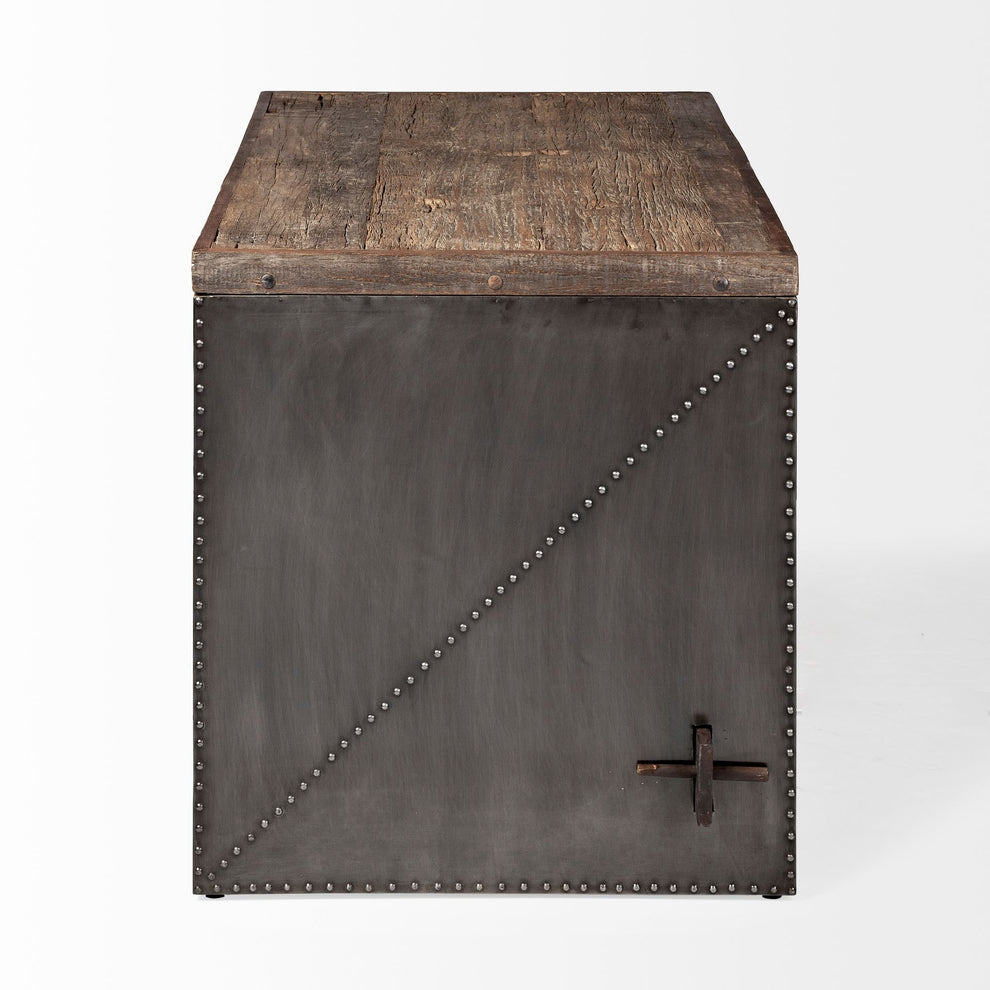 Dark Brown Solid Reclaimed Wood Office Desk With Metal Cladded Frame By Homeroots | Desks | Modishstore - 4