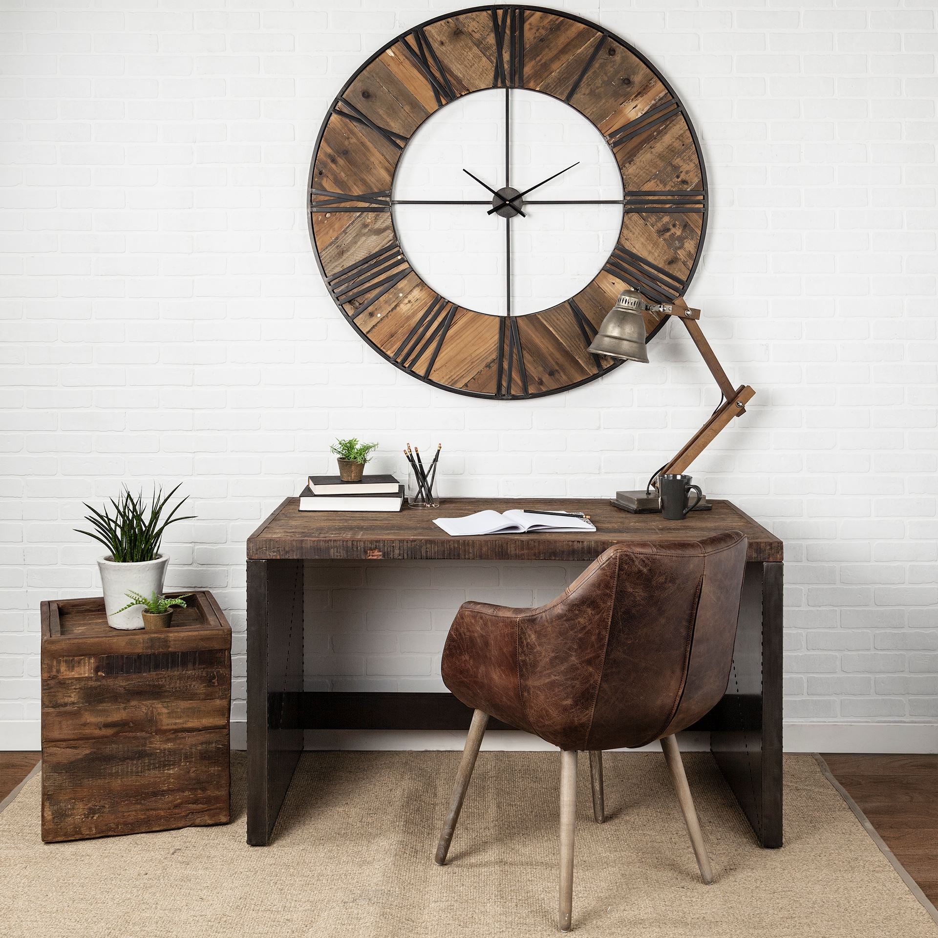 Dark Brown Solid Reclaimed Wood Office Desk With Metal Cladded Frame By Homeroots | Desks | Modishstore