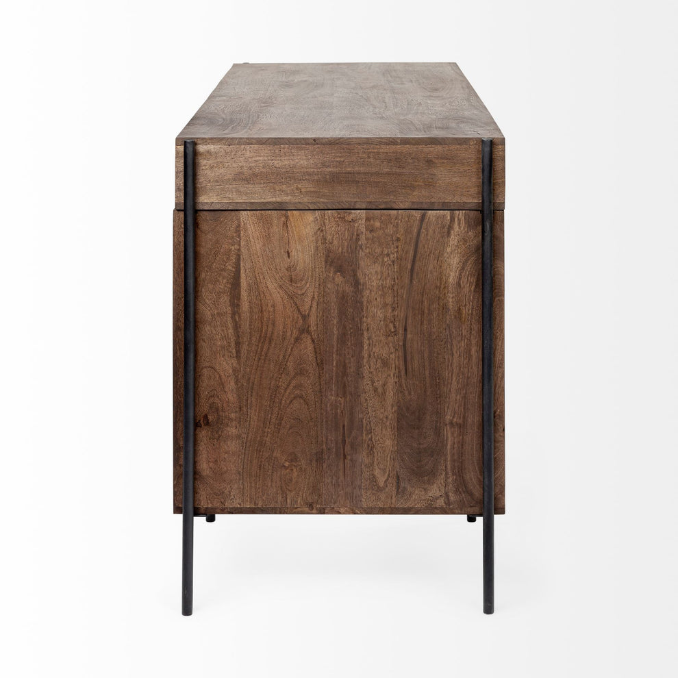 Medium Brown Wooden Writing Desk With 3 Drawers And 3 Open Shelves By Homeroots | Desks | Modishstore - 4