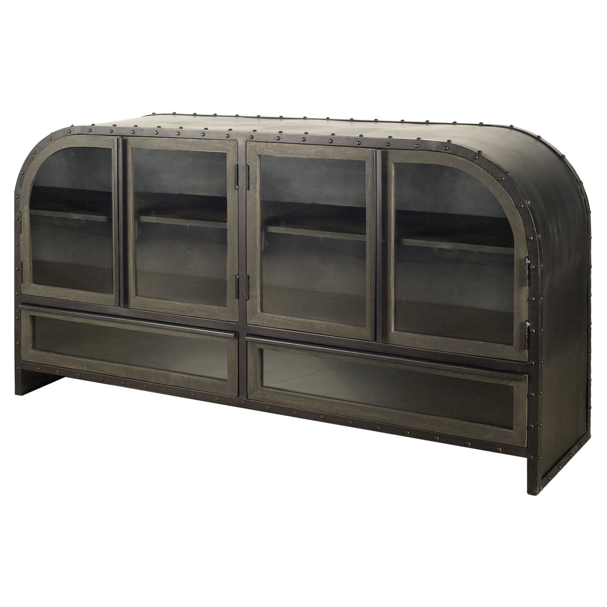 Rounded Edge Dark Brown Mango Wood Finish Sideboard With 2 Cabinets And 2 Drawers By Homeroots | Cabinets | Modishstore