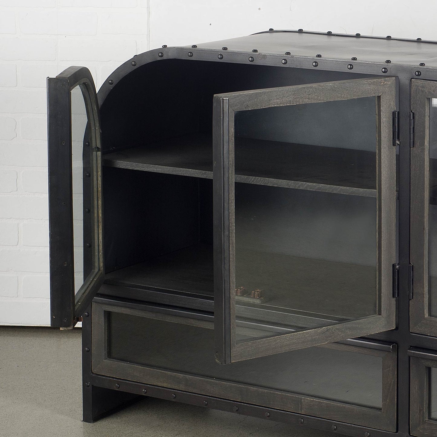 Rounded Edge Dark Brown Mango Wood Finish Sideboard With 2 Cabinets And 2 Drawers By Homeroots | Cabinets | Modishstore - 2