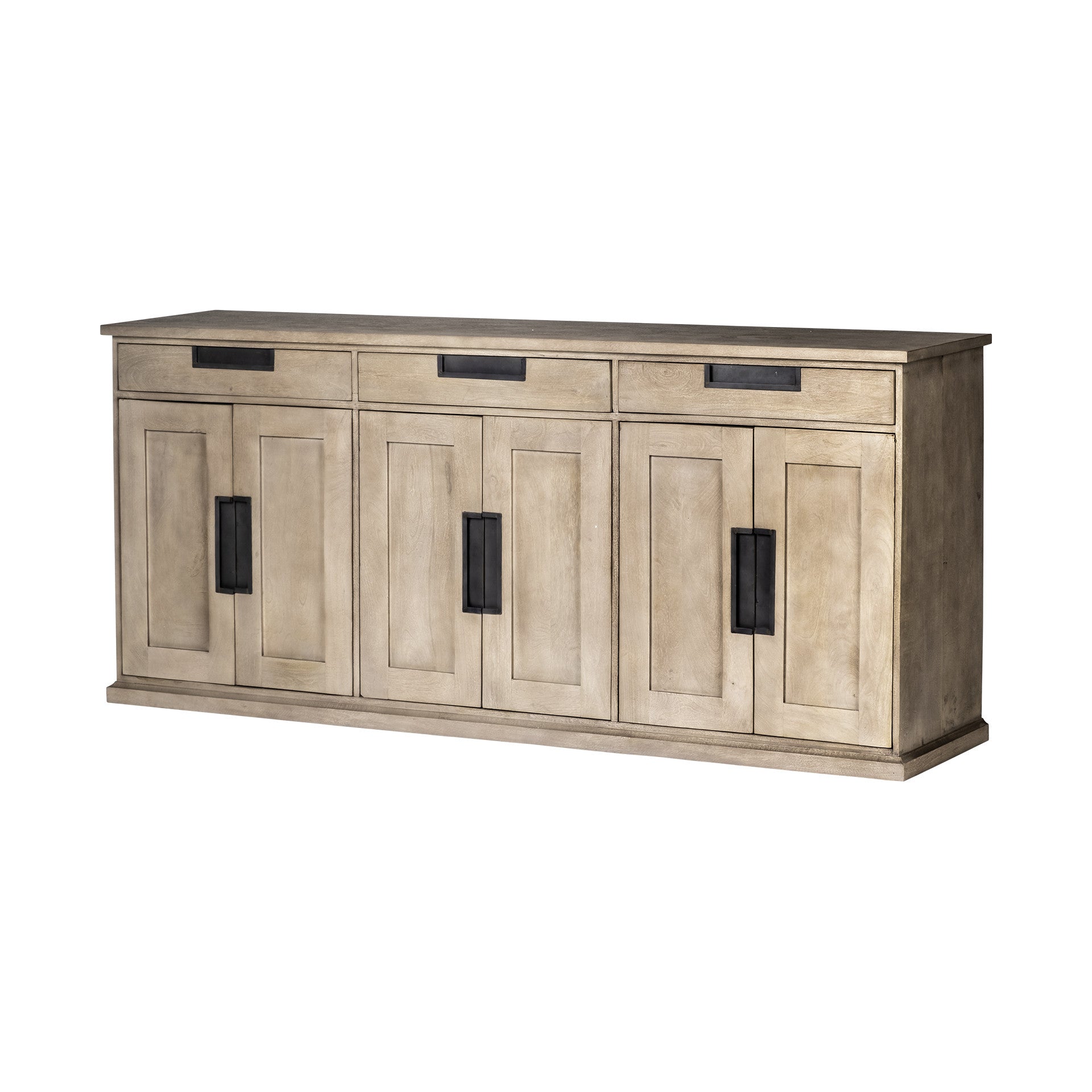 Brown Solid Mango Wood Sideboard With 3 Cabinets And 3 Drawers By Homeroots | Cabinets | Modishstore