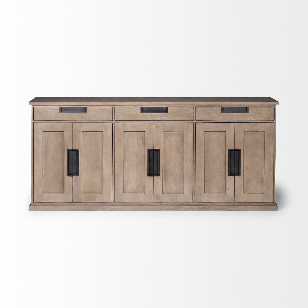 Brown Solid Mango Wood Sideboard With 3 Cabinets And 3 Drawers By Homeroots | Cabinets | Modishstore - 2