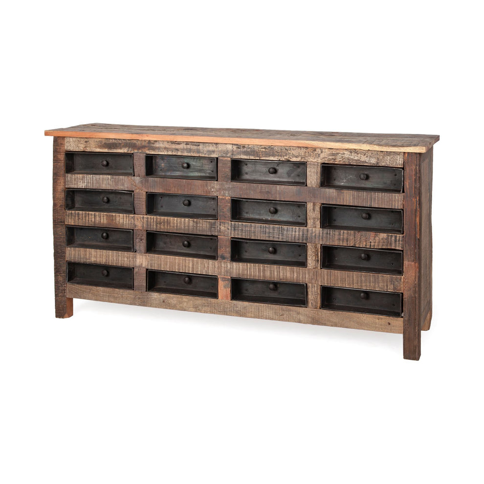 Brown Reclaimed Hardwood Sideboard With 16 Pull Out Drawers By Homeroots | Cabinets | Modishstore - 2