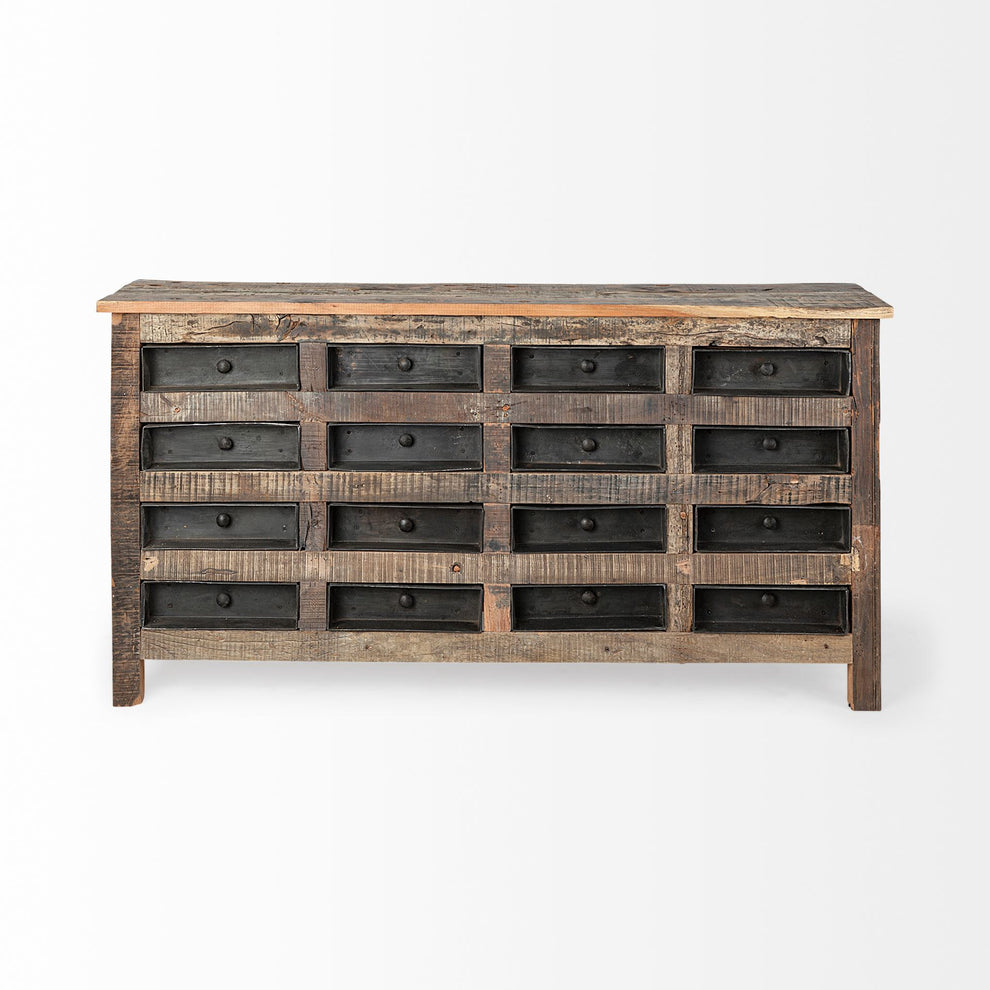 Brown Reclaimed Hardwood Sideboard With 16 Pull Out Drawers By Homeroots | Cabinets | Modishstore - 3