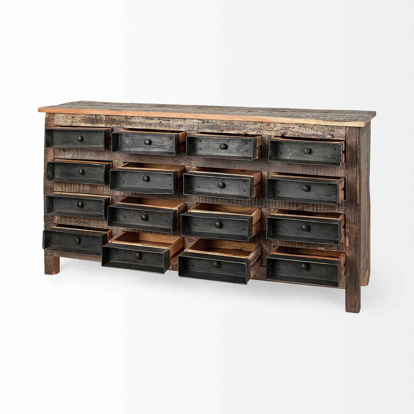Brown Reclaimed Hardwood Sideboard With 16 Pull Out Drawers By Homeroots | Cabinets | Modishstore - 4