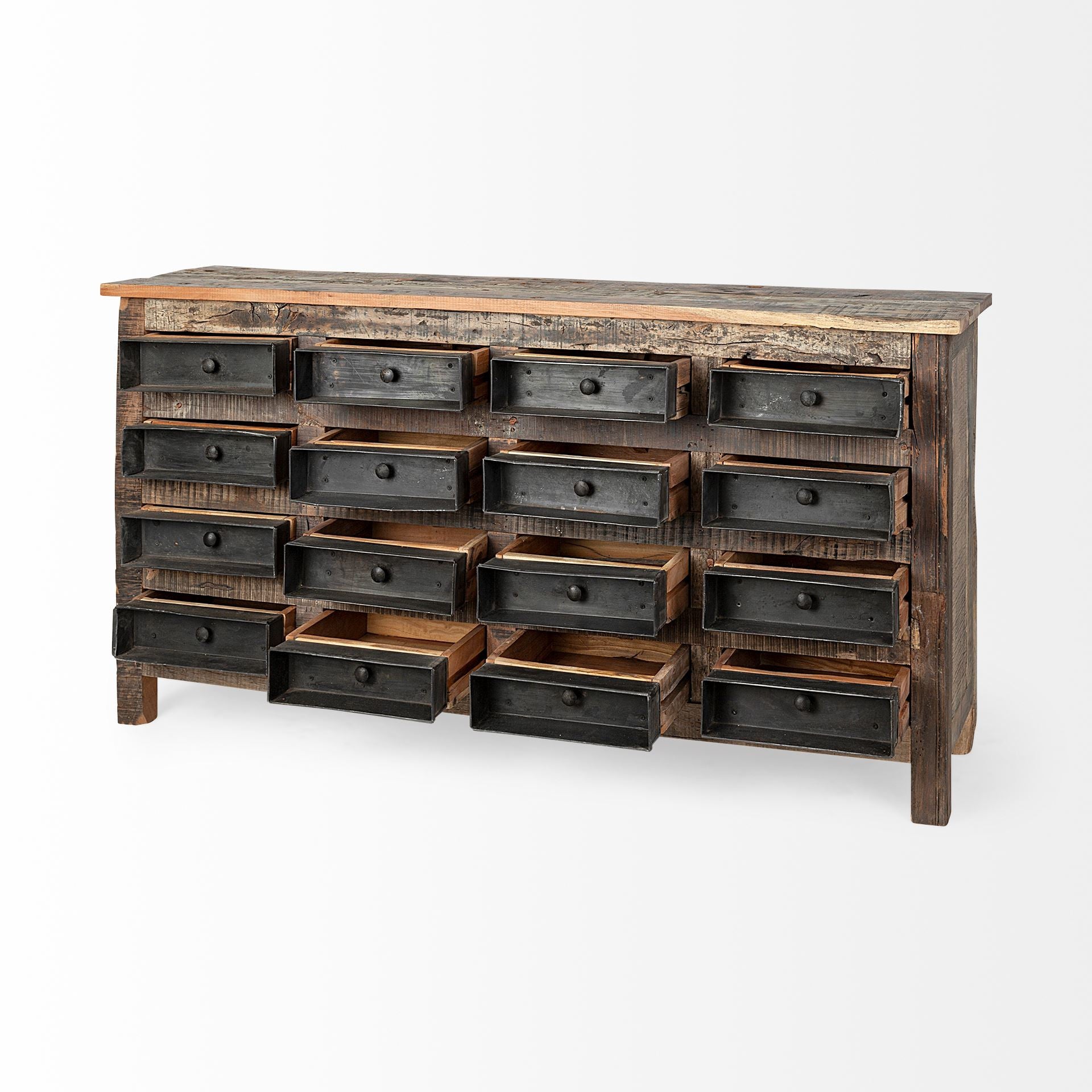 Brown Reclaimed Hardwood Sideboard With 16 Pull Out Drawers By Homeroots | Cabinets | Modishstore - 4