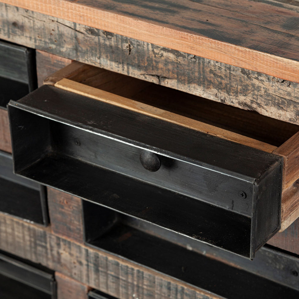 Brown Reclaimed Hardwood Sideboard With 16 Pull Out Drawers By Homeroots | Cabinets | Modishstore - 5