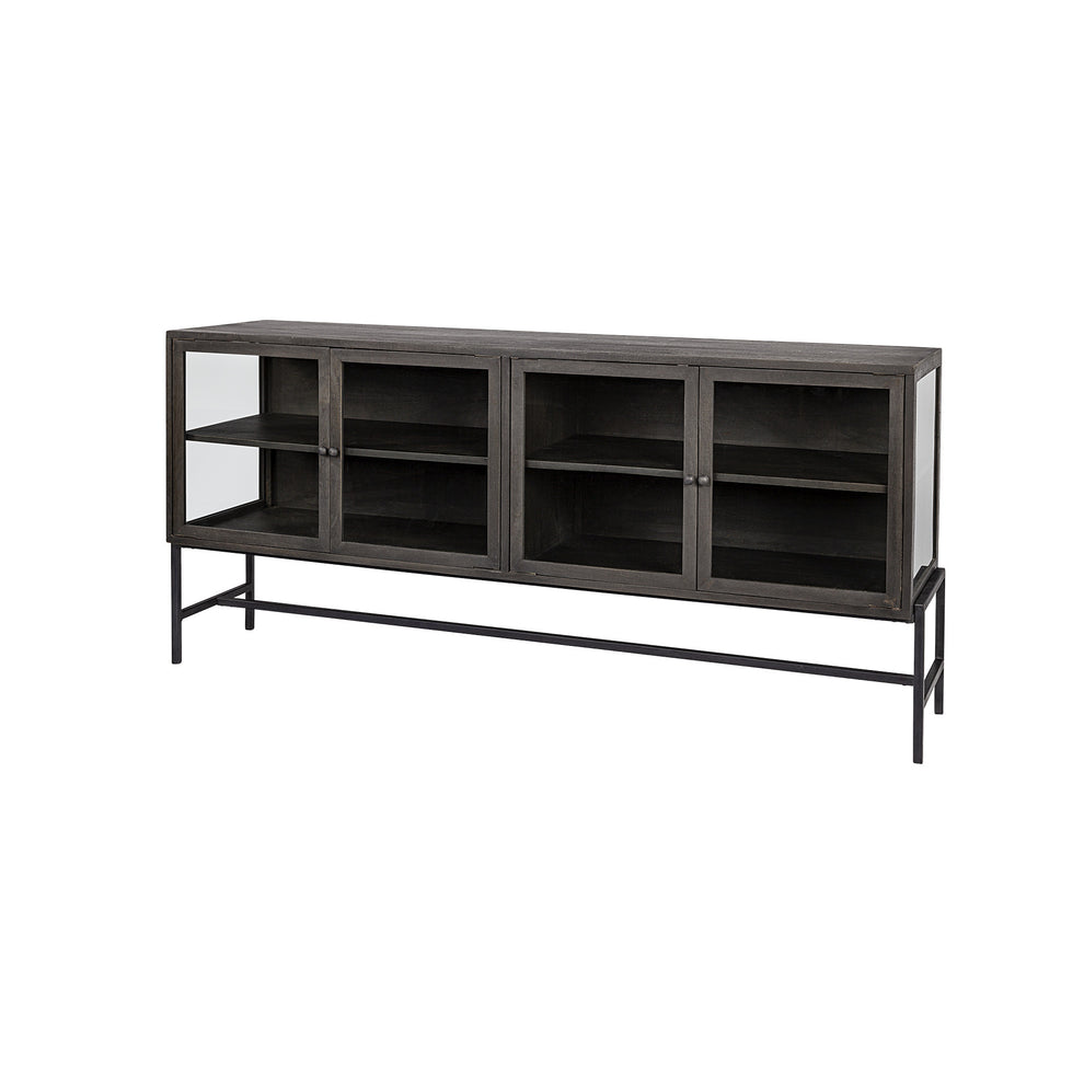 Black Solid Mango Wood Finish Sideboard With 4 Glass Cabinet Doors By Homeroots | Cabinets | Modishstore - 2