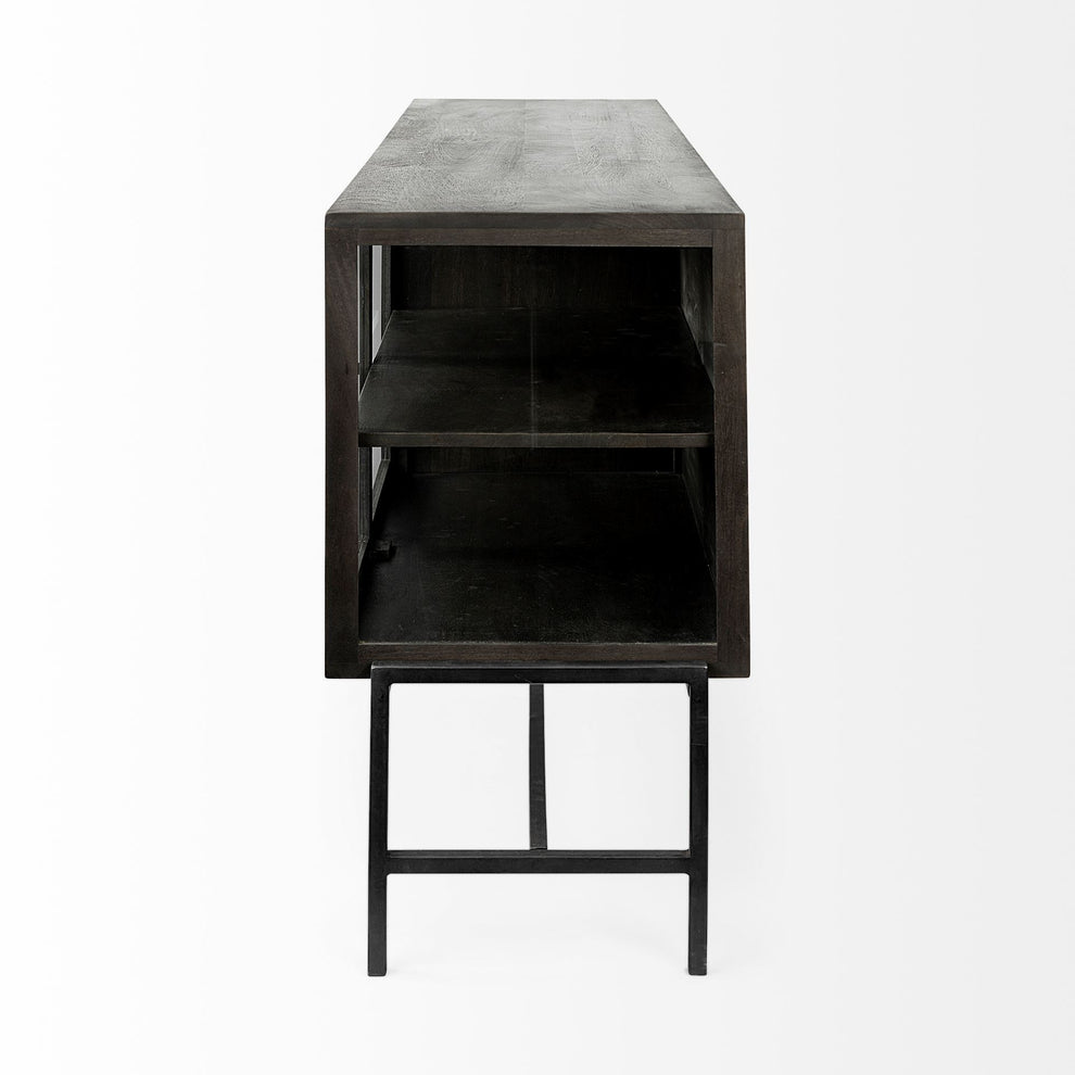 Black Solid Mango Wood Finish Sideboard With 4 Glass Cabinet Doors By Homeroots | Cabinets | Modishstore - 4