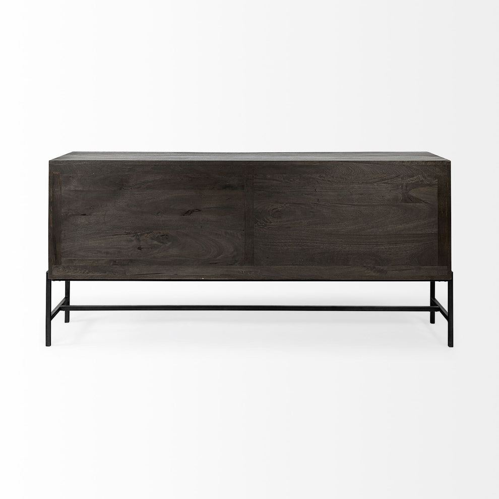 Black Solid Mango Wood Finish Sideboard With 4 Glass Cabinet Doors By Homeroots | Cabinets | Modishstore - 5