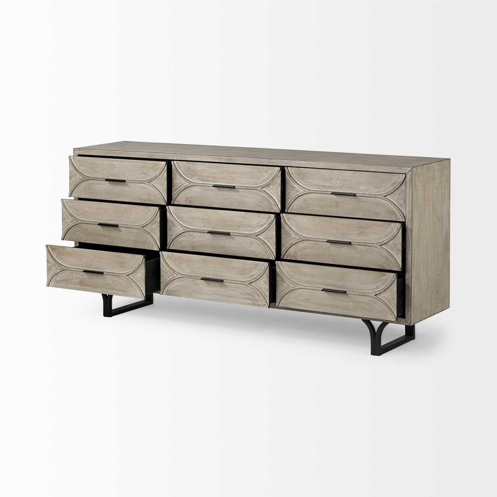 Light Brown And White Solid Mango Wood Finish Sideboard With 9 Drawers By Homeroots | Cabinets | Modishstore - 5