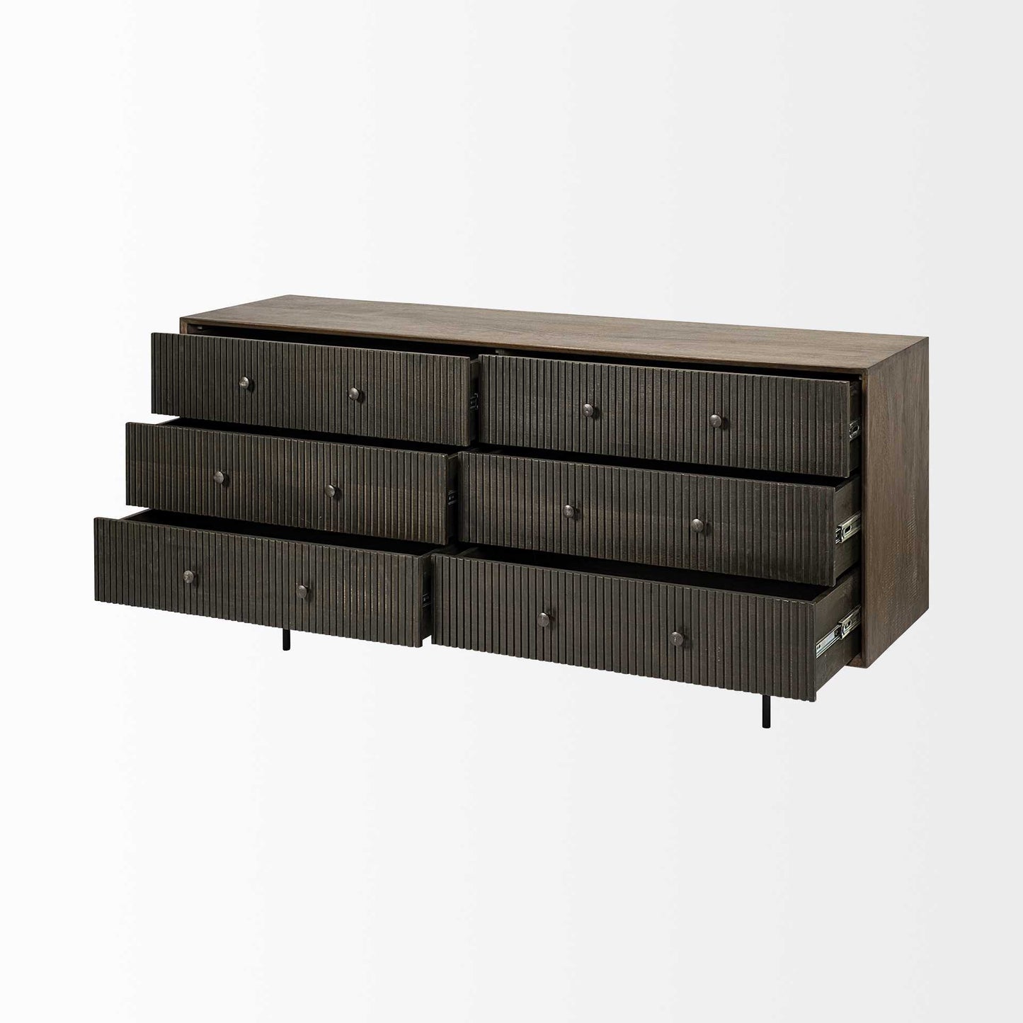 Medium Brown Solid Mango Wood Finish Sideboard With 6 Easy Sliding Drawers By Homeroots | Cabinets | Modishstore - 5