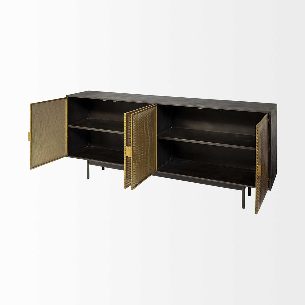Dark Brown Mango Wood Finish Sideboard With 4 Cabinet Doors By Homeroots | Cabinets | Modishstore - 6