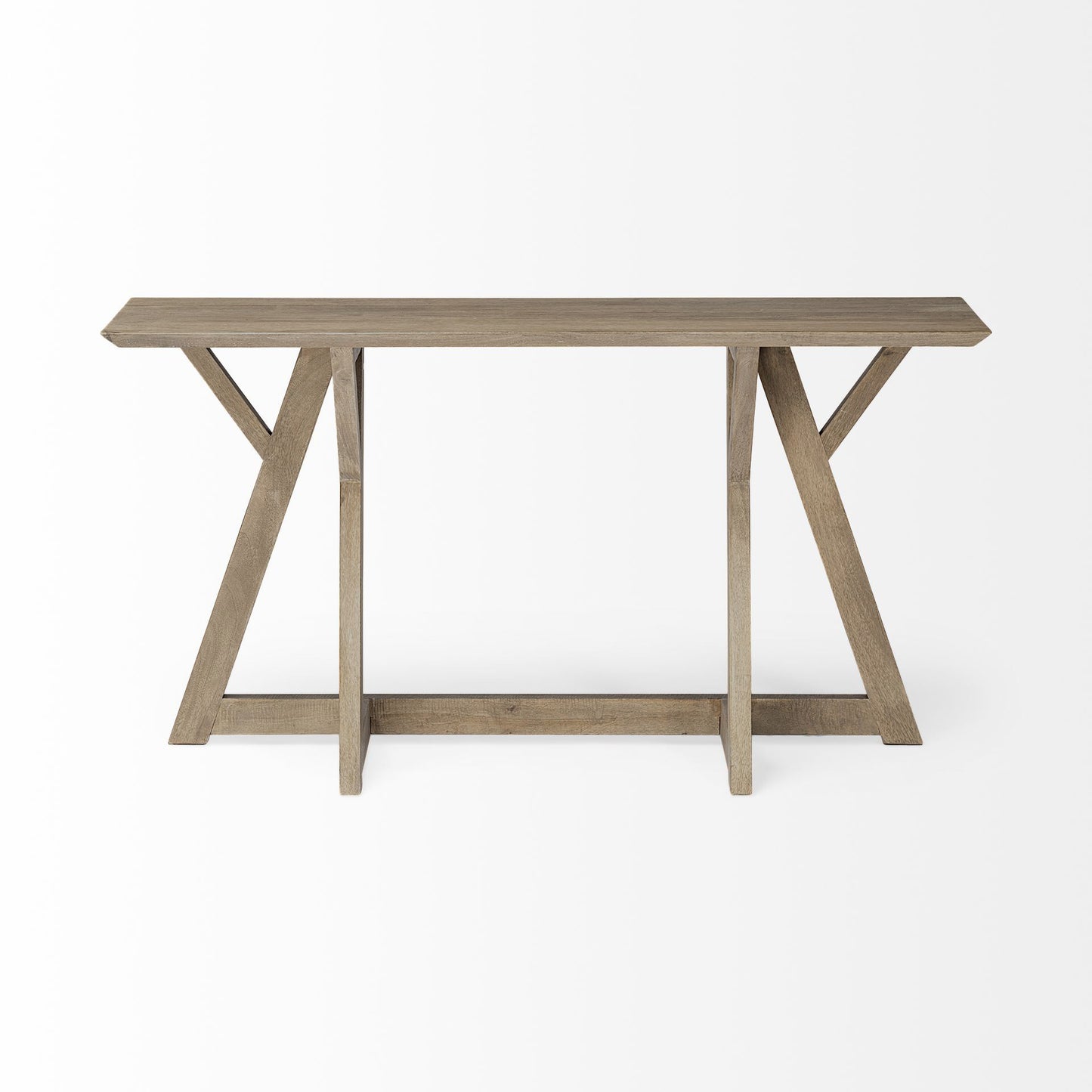 Rectangular Light Brown Mango Wood Finish Console Table With Geometrically Wooden Frame And Base By Homeroots