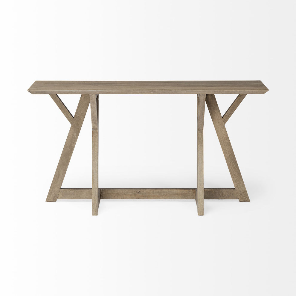 Rectangular Light Brown Mango Wood Finish Console Table With Geometrically Wooden Frame And Base By Homeroots | Console Tables | Modishstore - 2