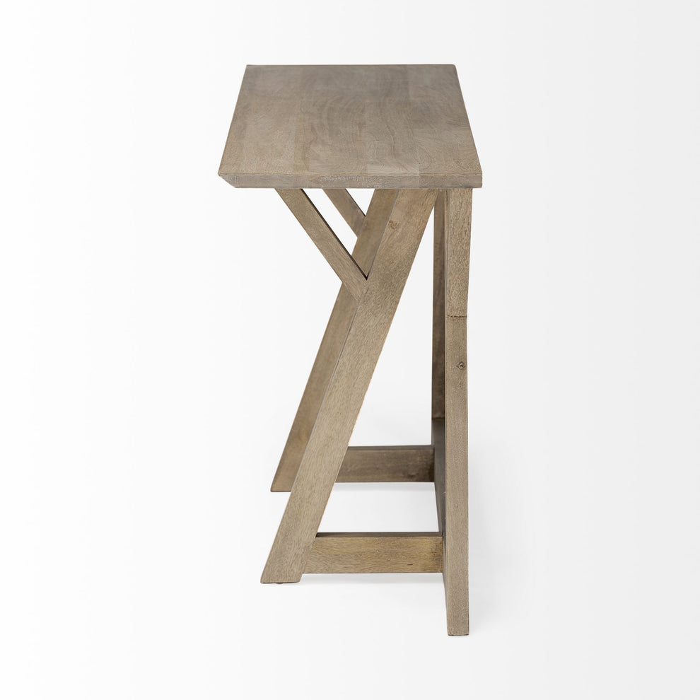 Rectangular Light Brown Mango Wood Finish Console Table With Geometrically Wooden Frame And Base By Homeroots | Console Tables | Modishstore - 3