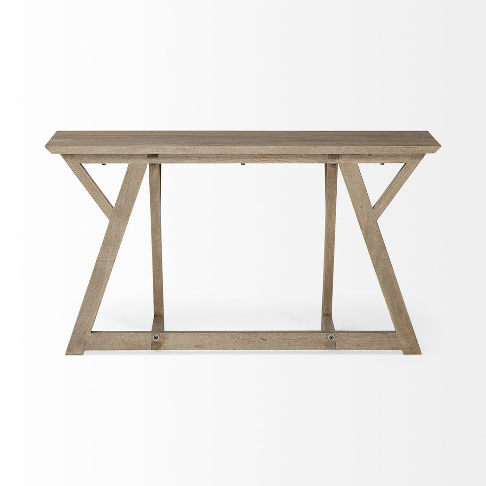 Rectangular Light Brown Mango Wood Finish Console Table With Geometrically Wooden Frame And Base By Homeroots | Console Tables | Modishstore - 4