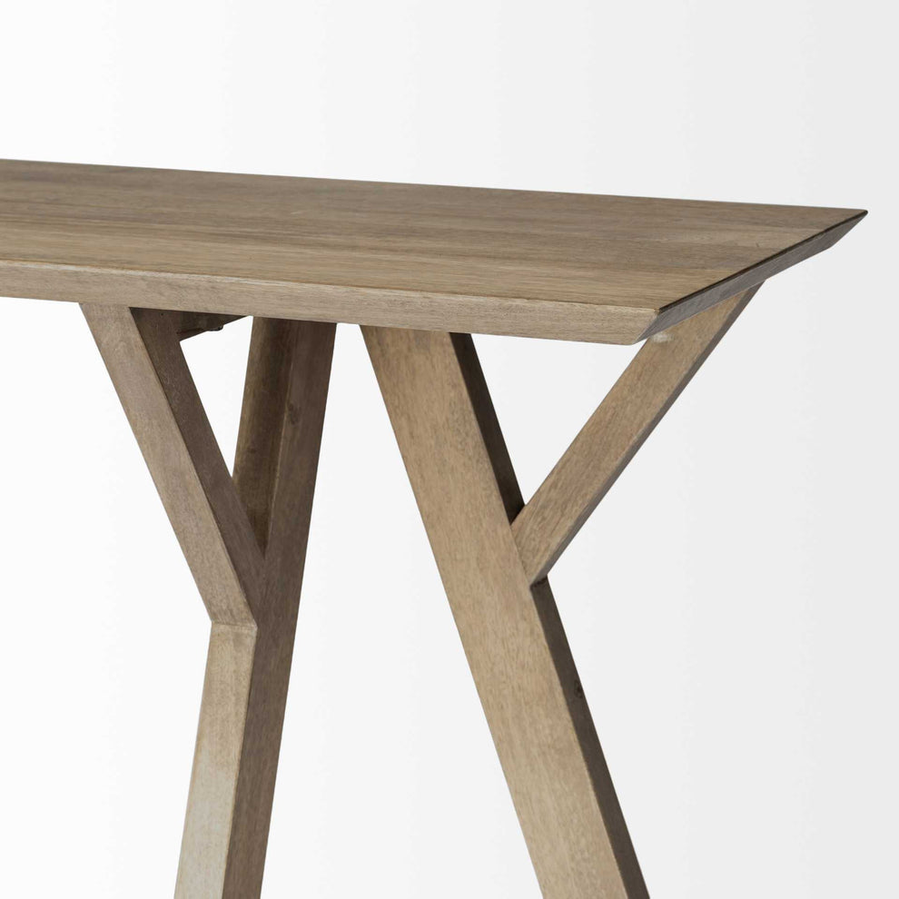 Rectangular Light Brown Mango Wood Finish Console Table With Geometrically Wooden Frame And Base By Homeroots | Console Tables | Modishstore - 5