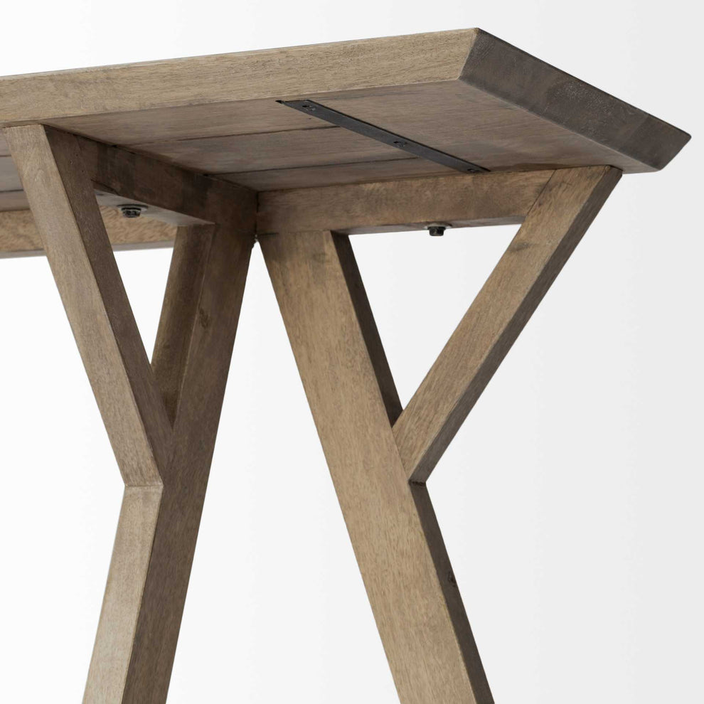Rectangular Light Brown Mango Wood Finish Console Table With Geometrically Wooden Frame And Base By Homeroots | Console Tables | Modishstore - 6